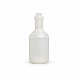 Naturel HDPE-sprayfles Hanna met ronde romp, schuine schouders en lange hals, zonder spraykop.
